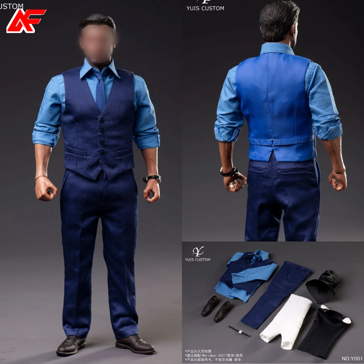 YUIS CUSTOM TOYS Y001 1/6 Scale Mr.Ben Blue Business Suit Clothes For 12'' Male Action Figure Body Doll