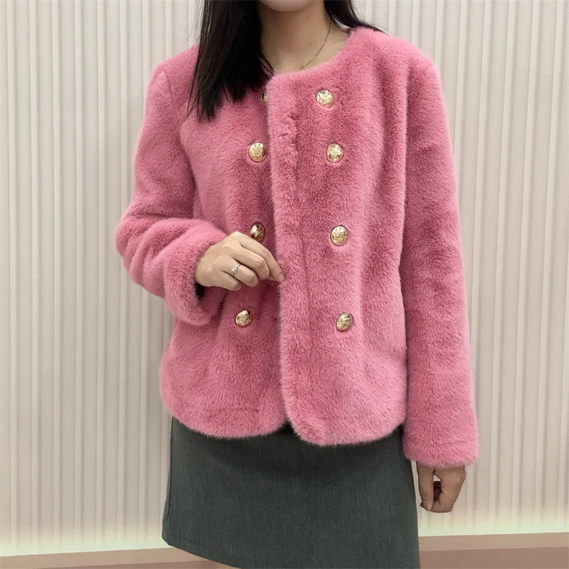 

Women High End Imitation Mink Fur Coat Autumn Winter Jacket Small Fragrance Korean Version Fur Integrated Mink Fur Outerwear