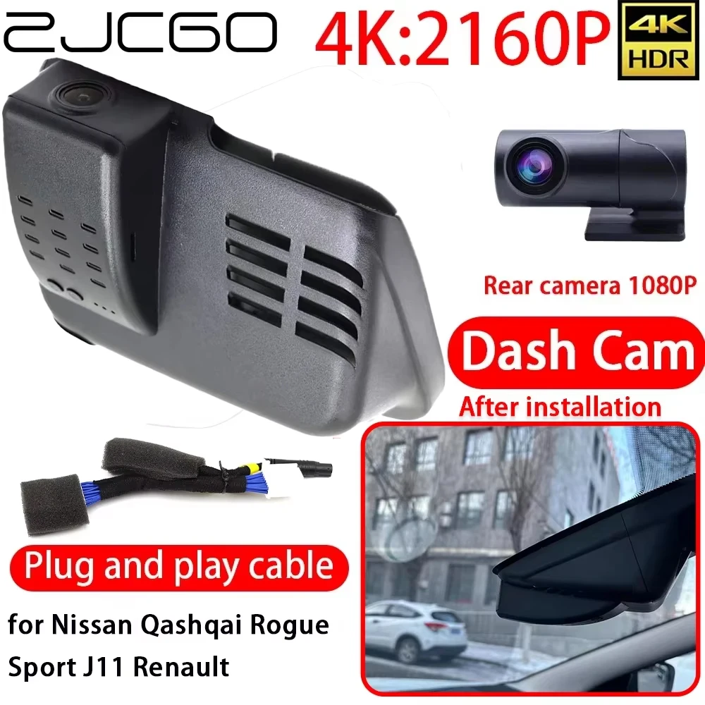 ZJCGO for Nissan Qashqai Rogue Sport J11 Renault 4K Car DVR Dash Cam Wifi Front Video Recorder Rear Lens Camera 24h Monitor