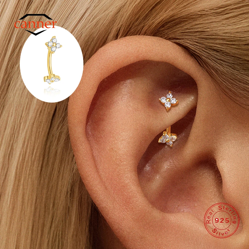 

CANNER 1PC 925 Sterling Silver Petal CZ Labret Stud Tragus Helix Cartilage Conch Earlobe Piercing Earrings Fine Jewelry Gift
