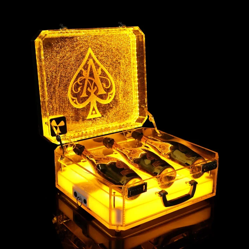 Ace of Spade LED Luminous Champagne Cocktail Wine Glorifier Display Case Glow Bar Rechargeable Bottle Presenter For Night Club