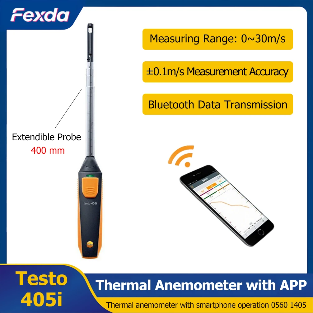 Testo 405i Handheld Thermal Anemometer High Precision Air/Wind Flow Volume Speed Temperature Meter Tester Wireless APP Control