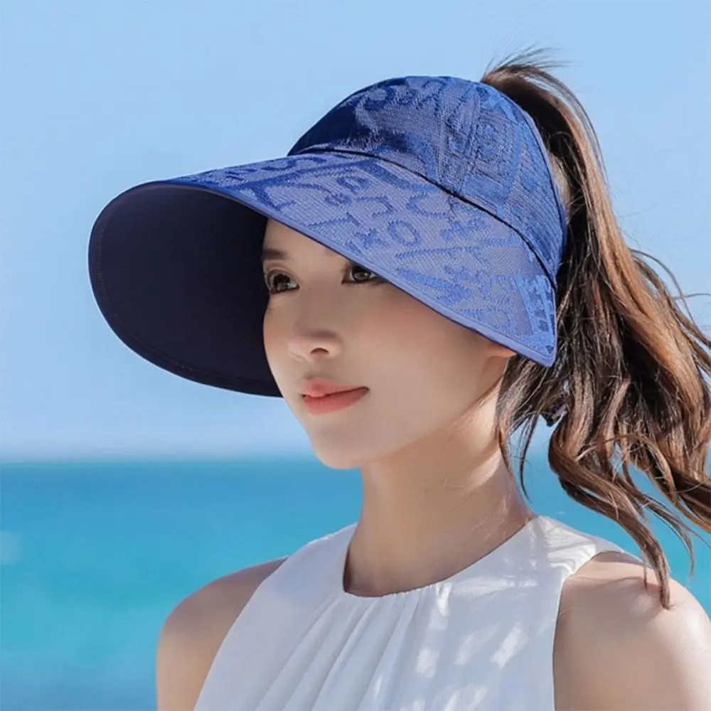 Stylish Letter Large Brim Sun Hat UV Protection Stripes Sunscreen Bucket Cap Removable Breathable UV Protection Hat Men