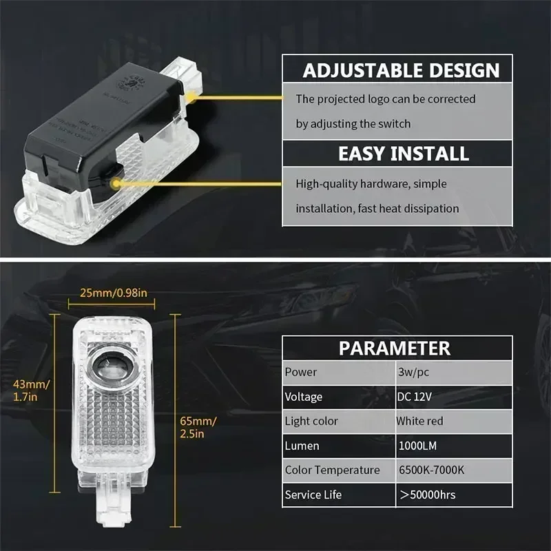 2pcs Welcome Door Light Car Projector Lamp LED Courtesy Wireless Decoration Compatible For Skoda Superb 2 MK2 Superb 3 2006-2018 - view 5