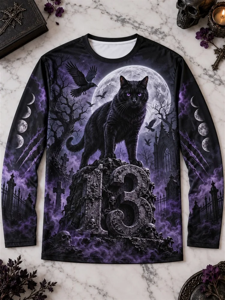Men's Gothic Vampire Long Sleeve T-Shirt Blood Moon Castle Bat Rose Cape Graphic Tee Pullover Tops Gift Fashion New 2026