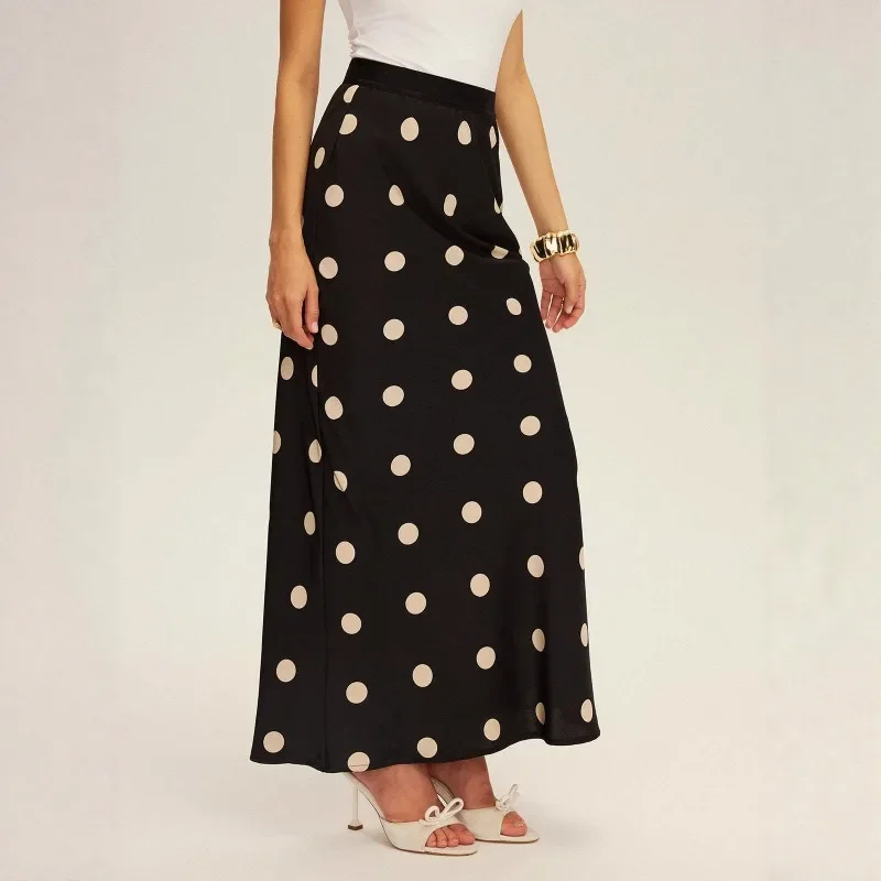 Spring Summer Acetic Acid Polka-Dot Slim Skirt A-Line High Waist Fishtail Trumpet Medi Long Skirt Dress Vintage Office Lady
