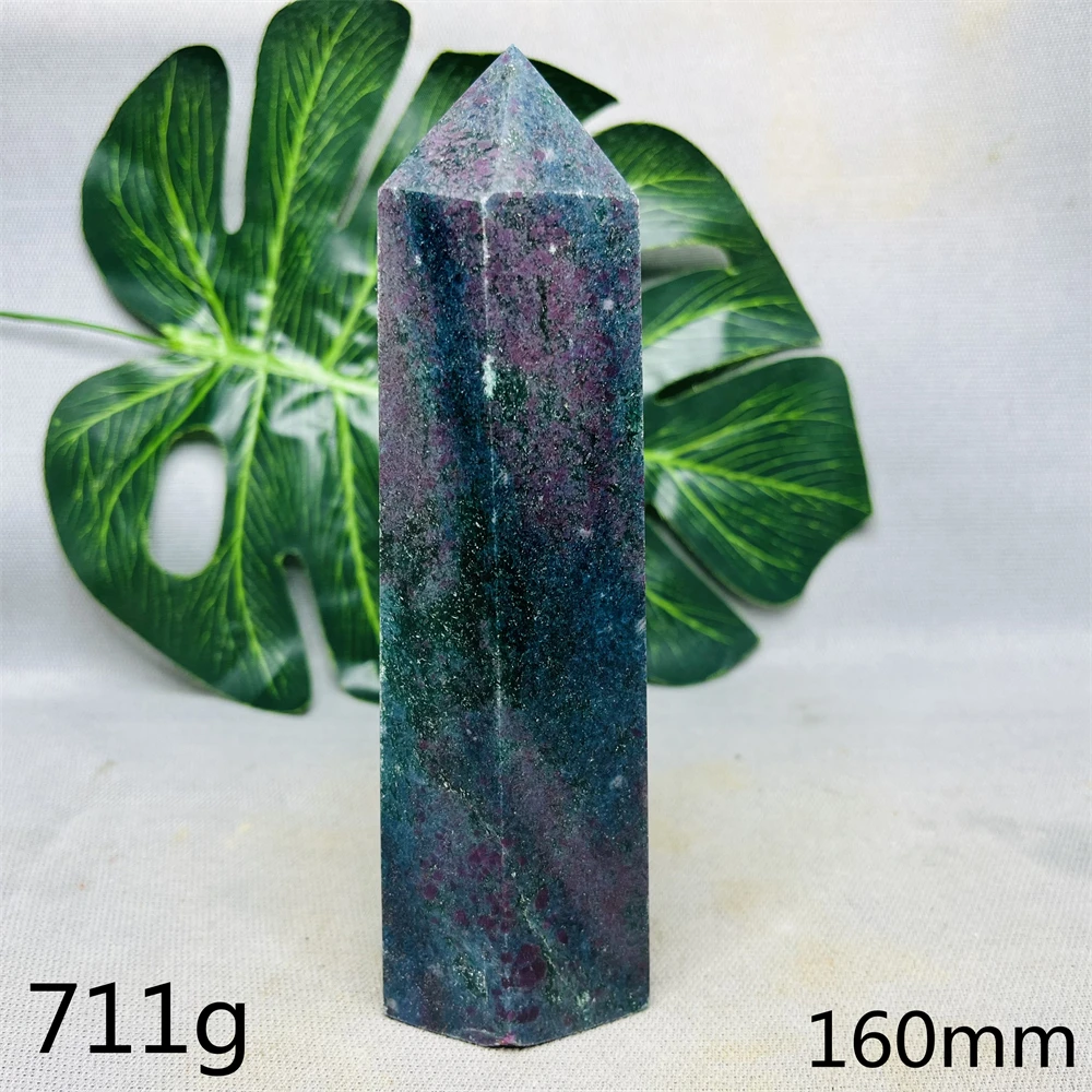 Natural Gemstone Ruby Sapphire Tower Obelisk UV Flash Home Room Decoration Holiday Gift Spirit Stone Healing