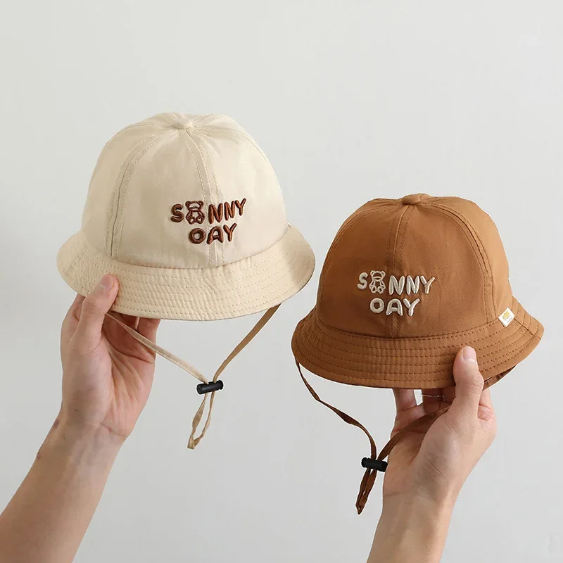 

Однотонная детская панама с надписью, летняя, с широкими полями, регулируемая, хлопковая, для мальчиков и девочек