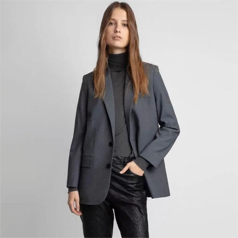 Zadig Women Blazer Casual Letter Chic Lapel Button Grey Blazers Top Famele Fashion Diamonds Formal Occasion Suit Coat Tops