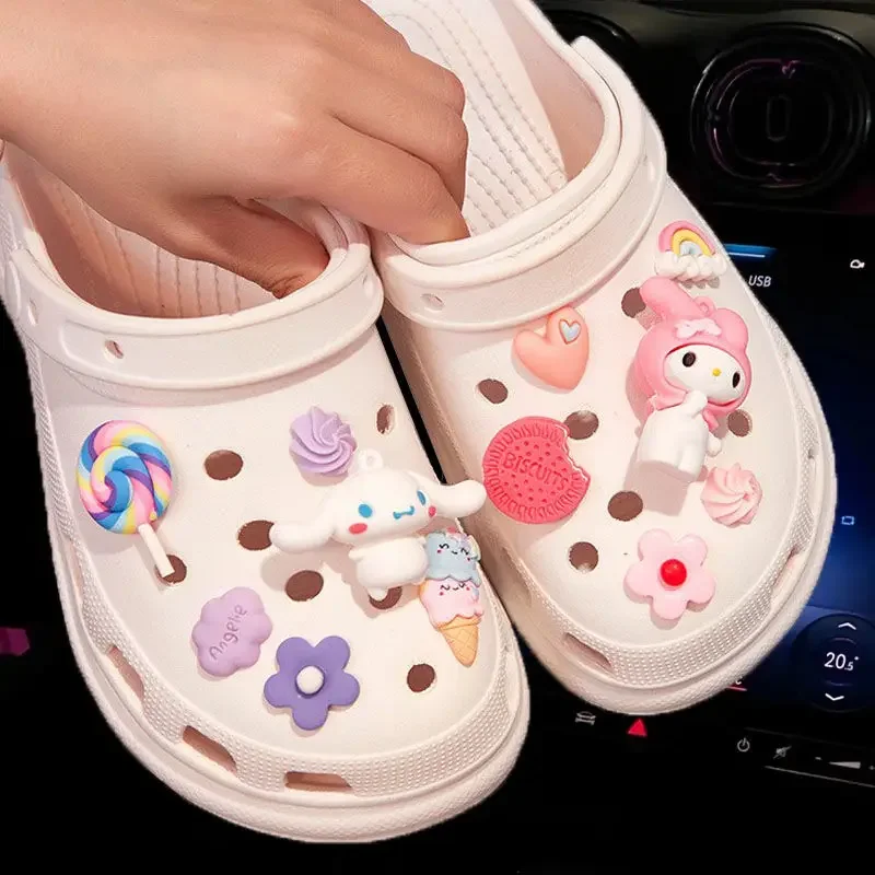 12Pcs Cartoon Cute Anime Shoes Accessories Cartoon Peripheral Soft Plastic Sandal Decoration Removable Buckle Charms Kids Gift