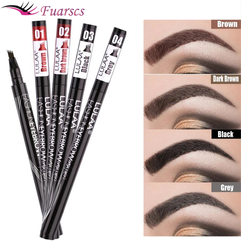 Liquid Eyebrow Pen 4 Points Eyebrow Pen Waterproof Fork Tip Eyebrow Tattoo Pencil Long Lasting Fine Sketch Liquid Brow Pencil