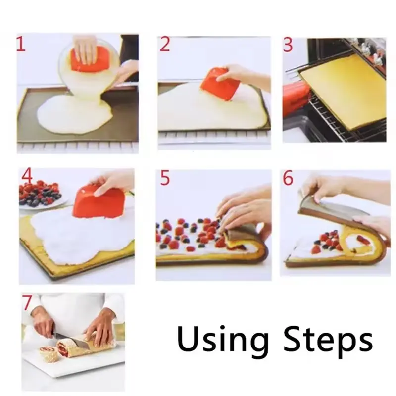 AB66-6PC Silicone Baking Mat Cake Roll Pad Macaron Roll Oven Mat Bakeware Baking-Tools Kitchen Accessories Random Colour