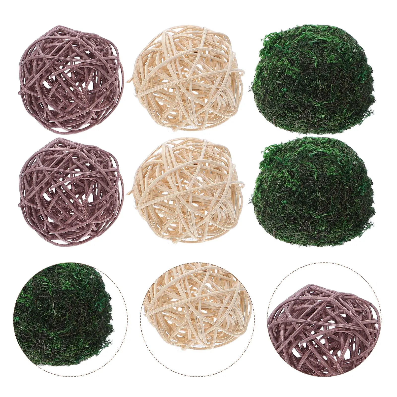 6Pcs Handwoven Decorative Balls Natural Rattan Grass Balls Rustic Style Vase Fillers Bowl Centerpiece Decor 7Cm