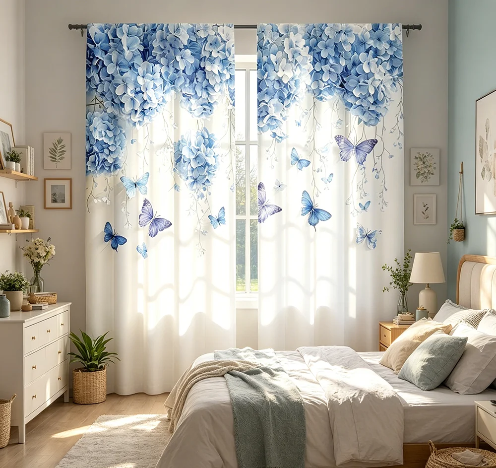 2PCS digital printed curtains, three-dimensional platinum relief rose leaf pattern, light luxury European elegant style