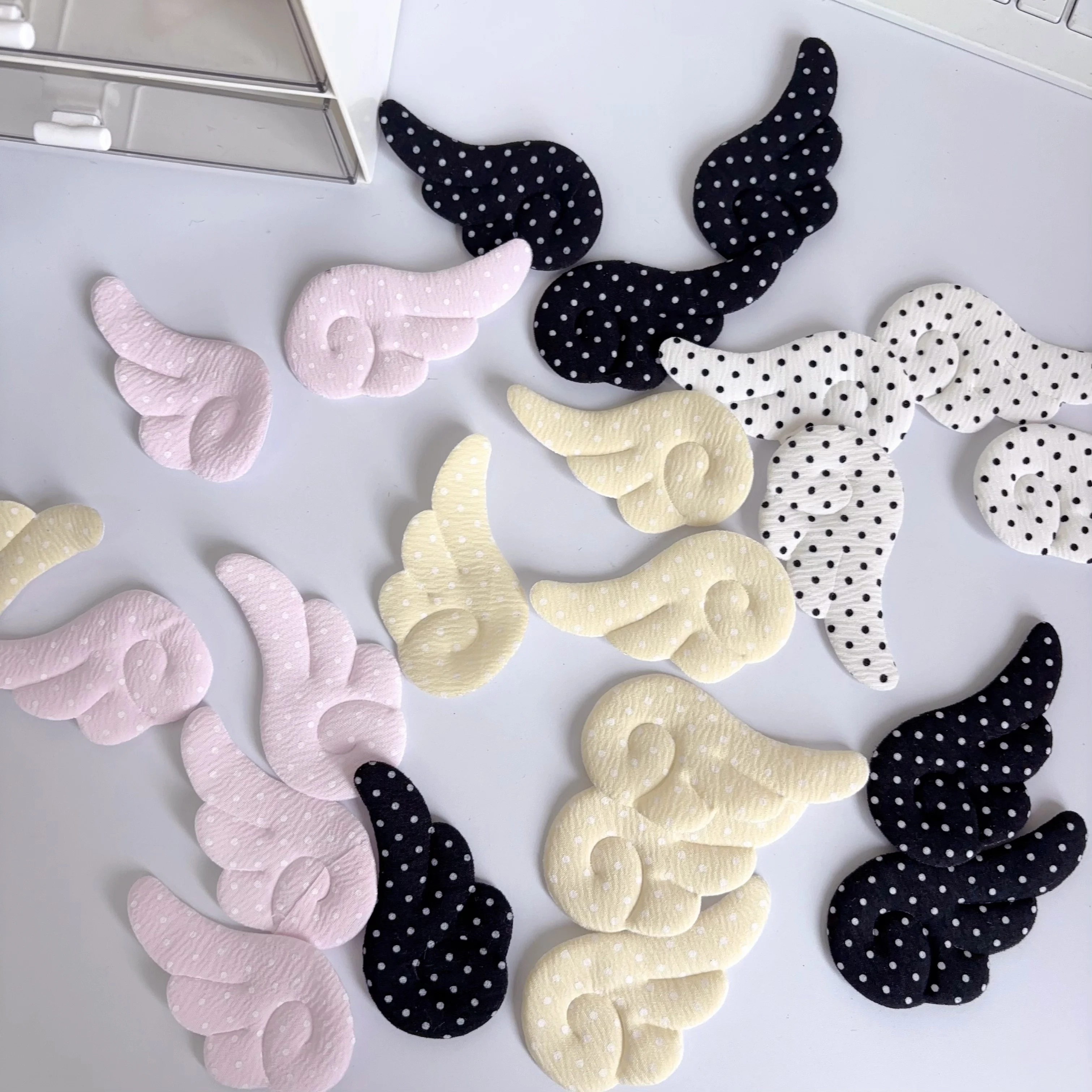 40 Polka Dot Pure Cotton Angel Wings Accessories in Pairs, Available in Pink, Yellow, White, and Black, Suitable for DIY Crafting and Matching Accessories