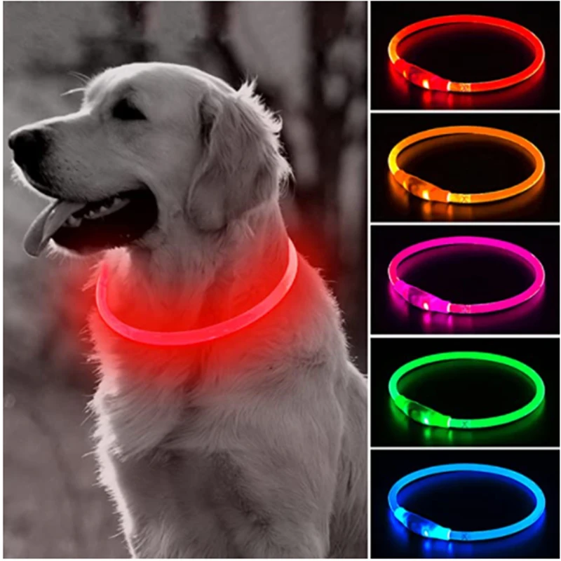 Led Light Cat Dog Collar Detachable Glowing Usb Charging Luminous PVC For Pet Dog Collar Glow Luminous Personalized Cat Necklace