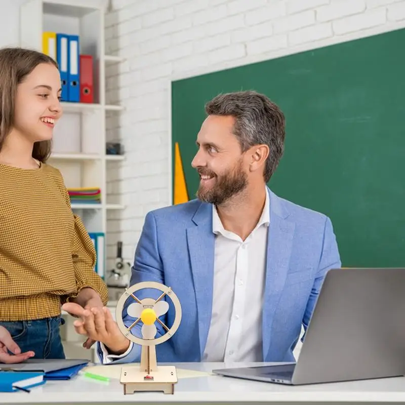 Juguete de construcción de ventilador de madera, ventilador de experimentos de ciencia, juguete para experimentos de ciencia, proyectos de escuela primaria hechos a mano, mayores de 7 años