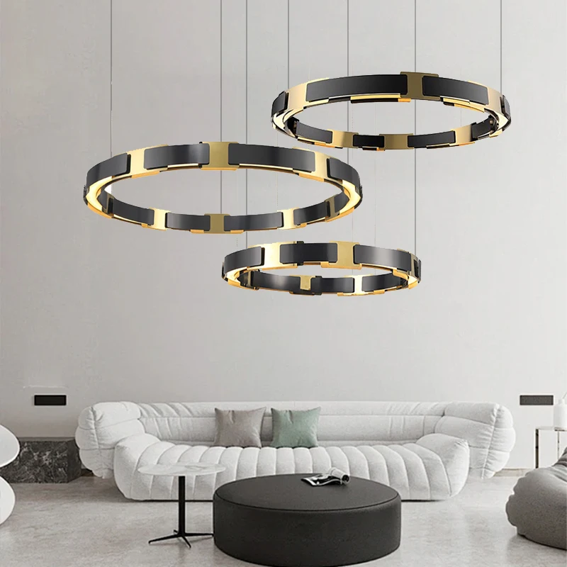 

European Modern Designer Black Gold Pendant Lights Led Metal Hanging Lamp For Ceiling Lampara Home Decor Lustre For Livinroom