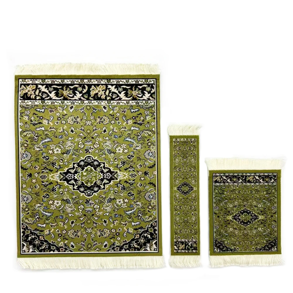 

Three-Piece Set, Green, Includes Mouse Pad + Bookmark + Coaster, Persian Carpet Style, with Exquisite Tassels, Suitable for an Elegant Home Life