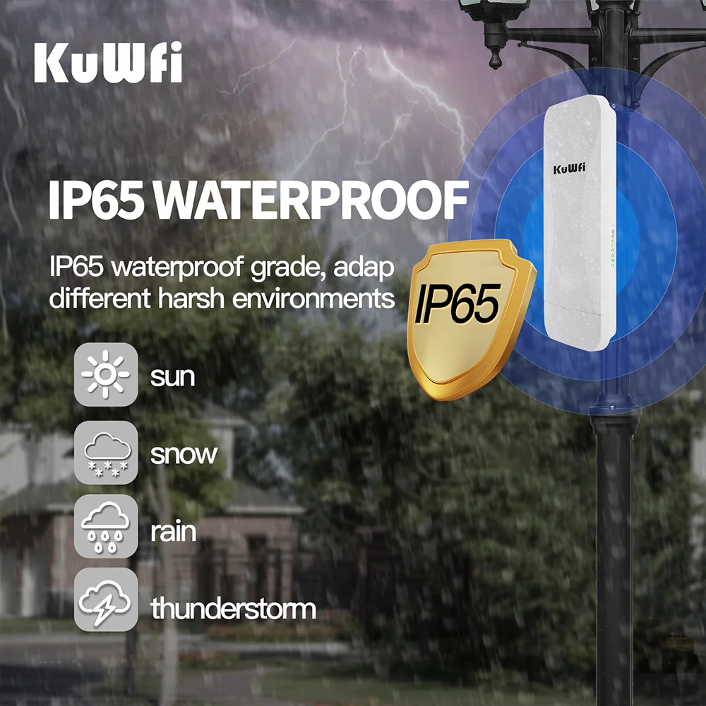 KuWFi 900Mbps 5GHz CPE Bridge Wireless WiFi Signal Amplifier Built-in 18dBi Panel Antenna AP Repeater PTP Up to 8KM Gigabit Port