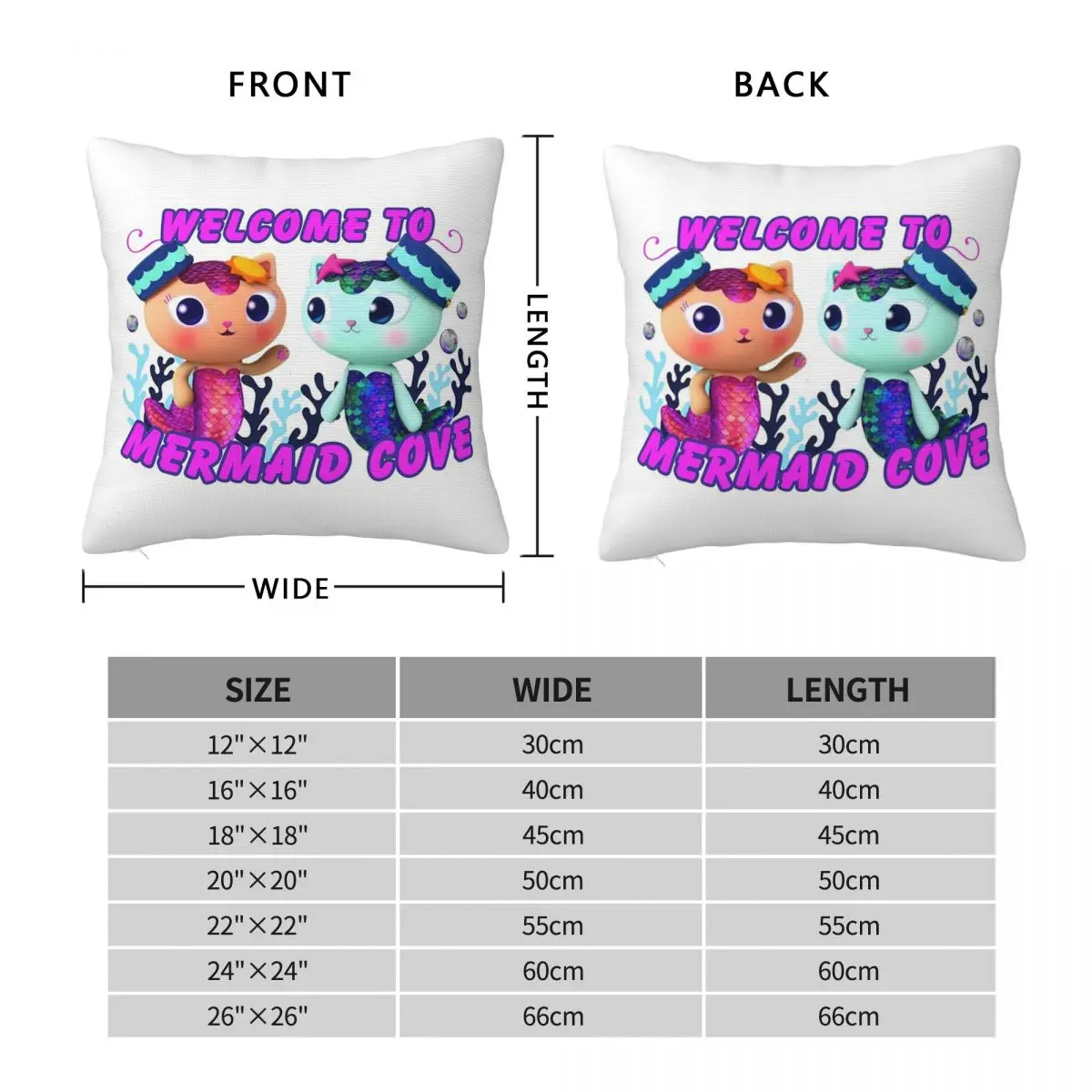 Welcome To Mermaid Cove Featuring SunnyCat And Mercat Gabbys Dollhouse Square Pillowcase Pillow Cover Cushion Zip Throw Pillow