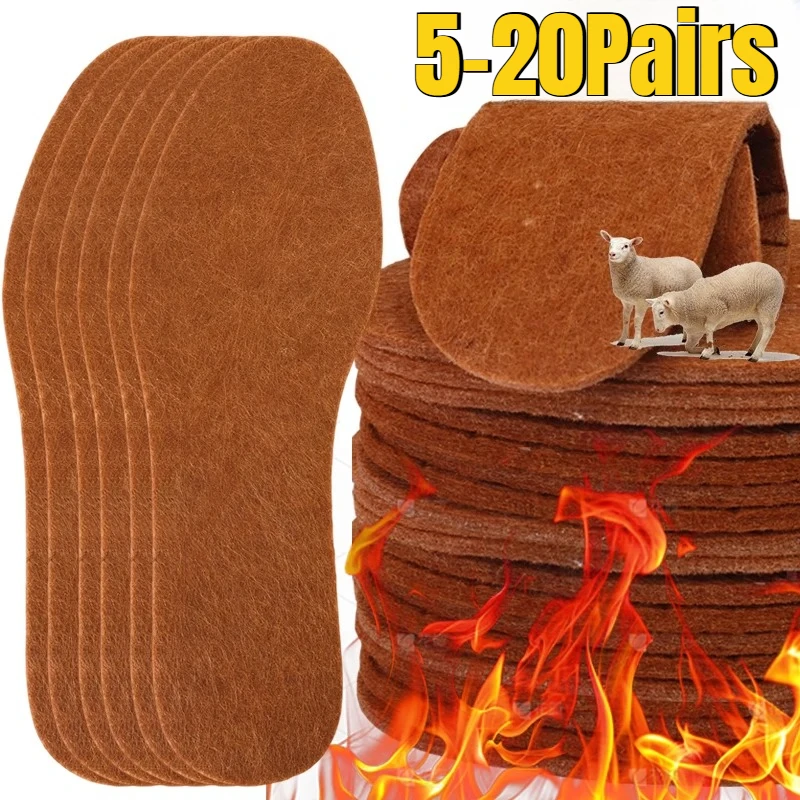 Premium Wool Felt Insoles Thickened Thermal Warm Breathable Moisture Wicking Odor Control Cushioning for Cold Weather Shoes