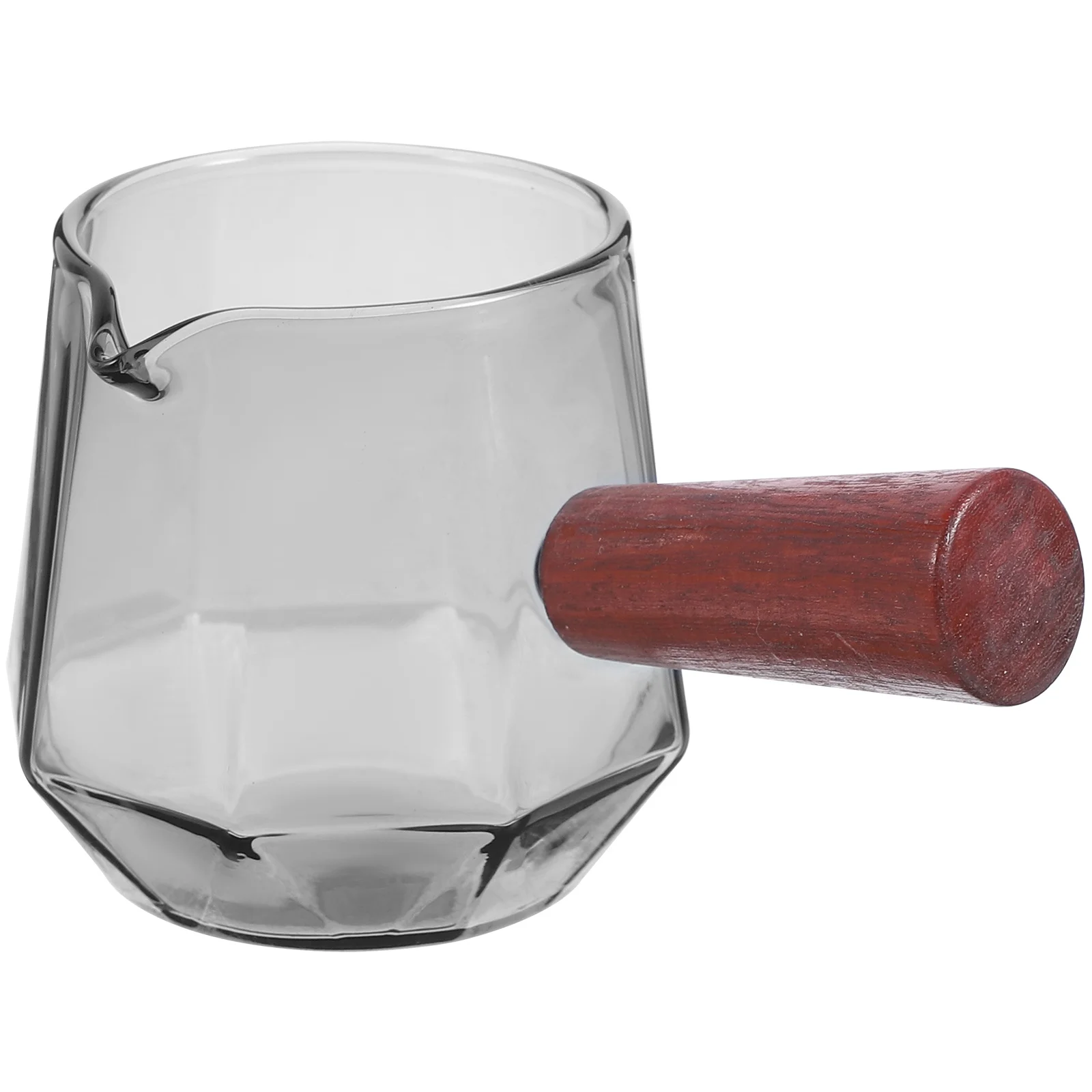 

Glass Coffee Creamer Pitcher Milk Frother Cup Small Transparent Pitcher For Latte Espresso With Wood Handle Household Use