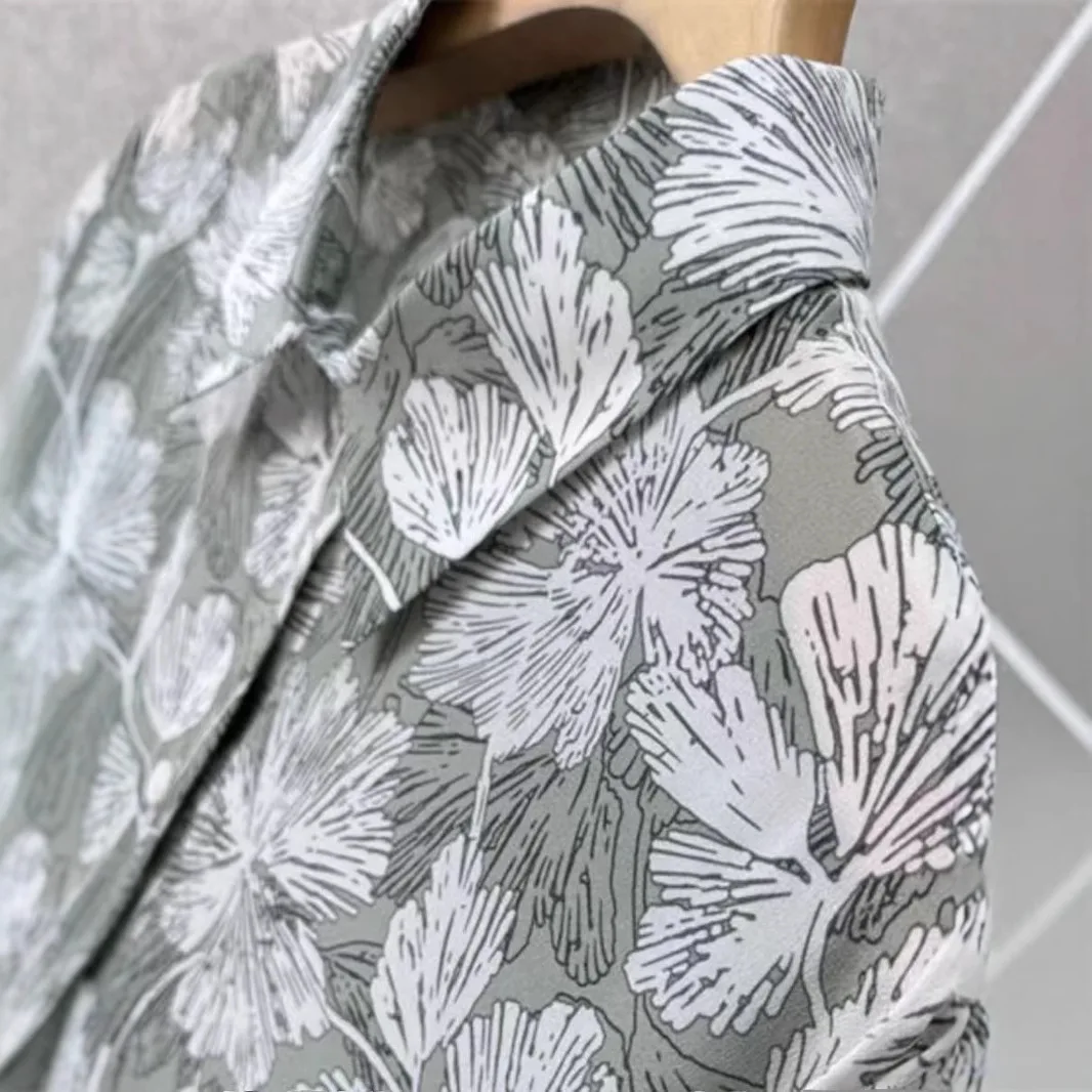 Spring Summer 2025 New Women Solid Color Print Shirt Long Sleeve Loose Simple Underwear Top Camisas