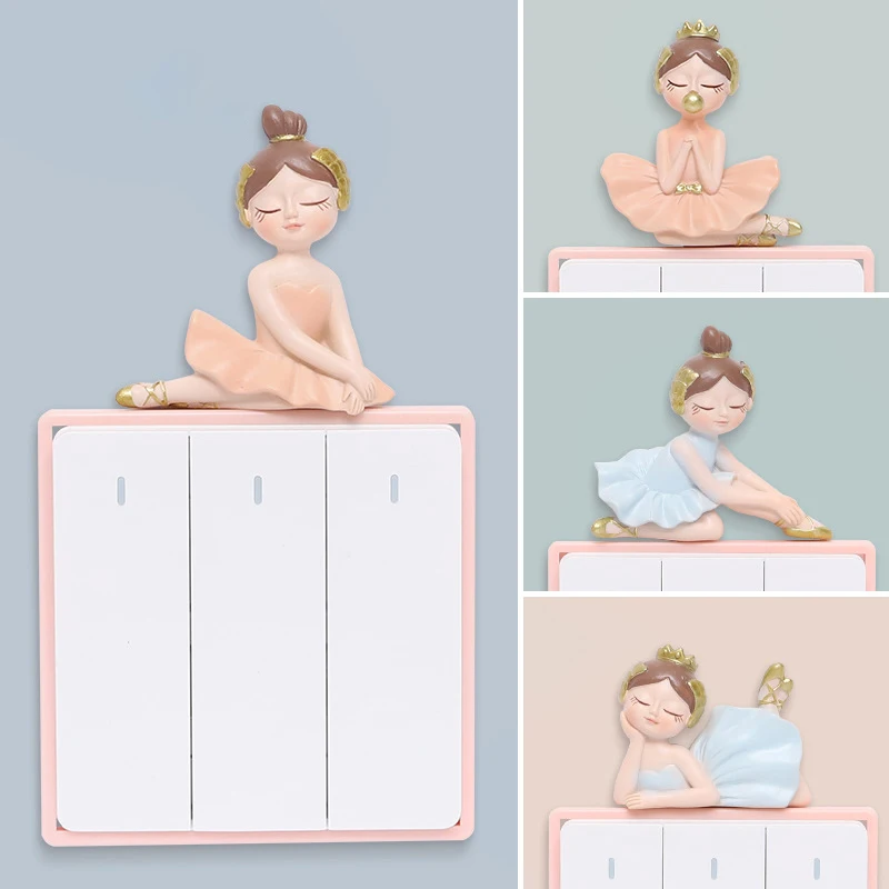 Ballet Girl Resin Switch Sticker Nordic Home Decoration Miniature Figurine Light Socket 3D Wall Stickers Ornament Decals