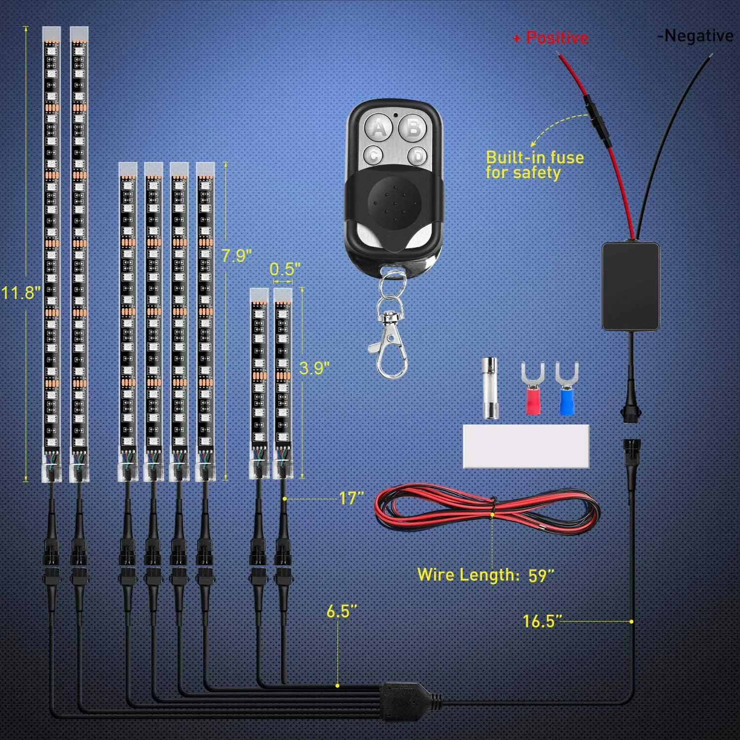 Motorcycle RGB Led Strip Light Kit Waterproof Multi-Color Atmosphere Decorative Lights Lamp for Harley Davidson Honda Car ATV