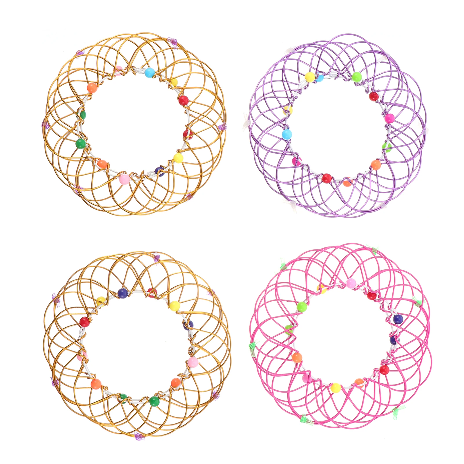 

4pcs Flower Basket Steel Wire Mandala Toys Decompression Kids Educational Variety Sphere Ring Random Colors Lightweight