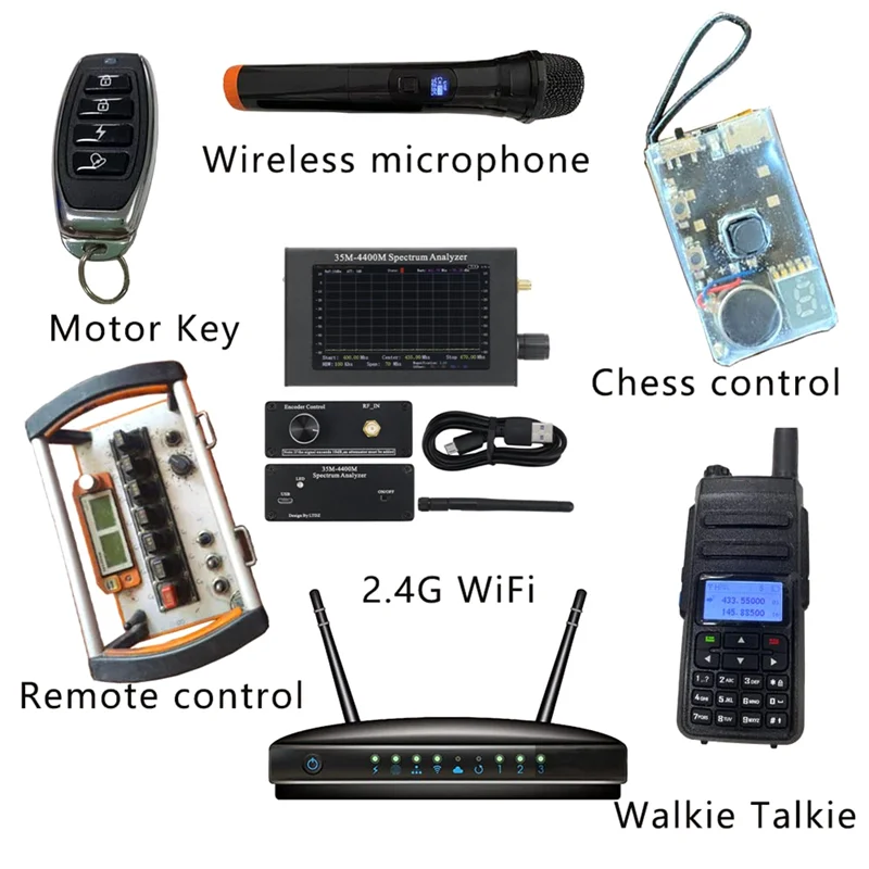4.3 Inch LCD Screen Spectrum Analyzer 35M-4400M Handheld Simple Spectrum Analyzer Measurement of Lnterphone Signal Black