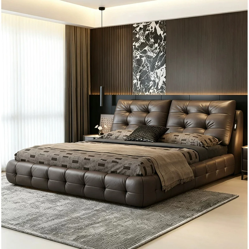 Ltalian luxury Lawrence multifunctional leather bed soft upholstered master bedroom home interior daily decor furnishing use