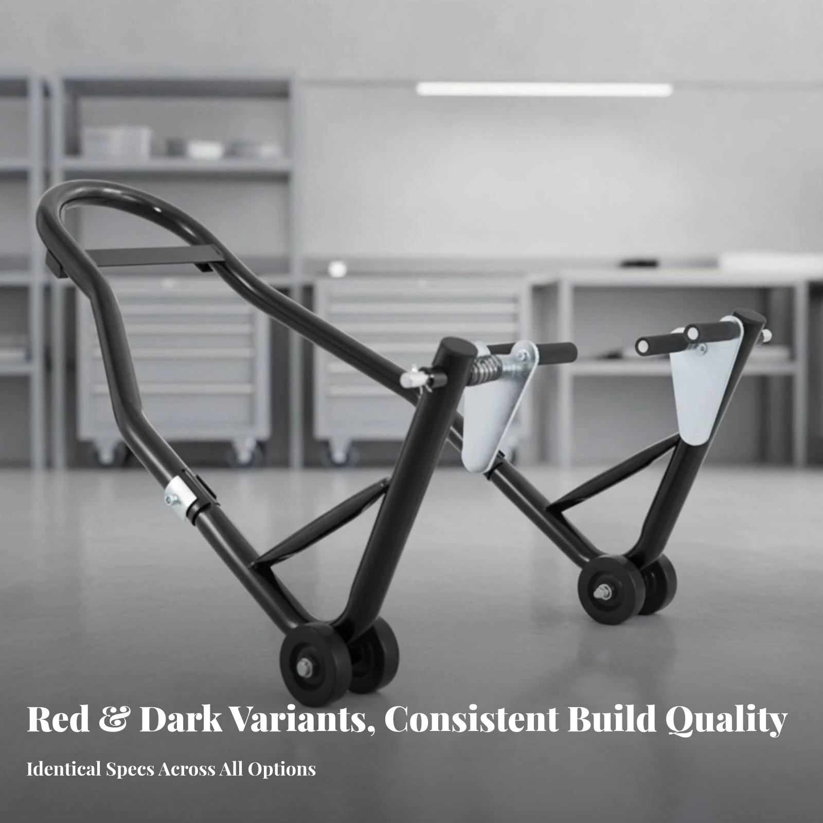 Motorcycle Front Wheel Stand Rolling Motorcycle Support Stand Equipment Adjustable Secure for Mechanics, Garage, Workshop