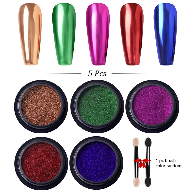 5 Boxen/Set Metallic Glitter Schillerndes Nagelpulver Glitzerstaub Funkelnde Flocken Pigment DIY Glanz Nail Art Supplies Dekor