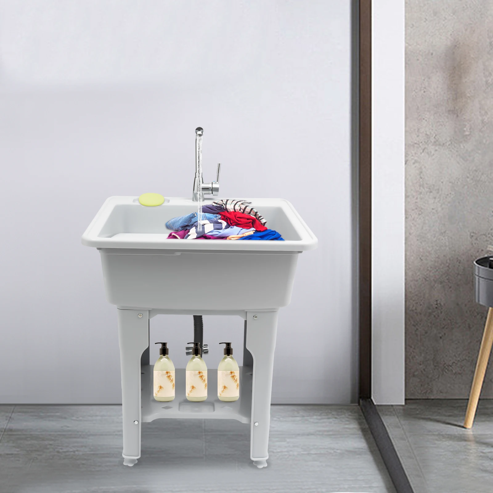 65/80cm Laundry Sink Spacious Utility Sink Utility Sink with Storage Shelf Slop Sink Wash Station