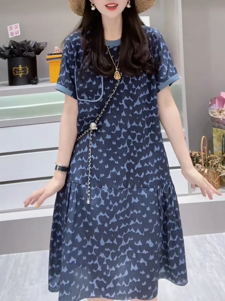 

Новинка: Летнее женское платье макси с цветочным принтом, корейский стиль, свободный крой, большие размеры, для стройности