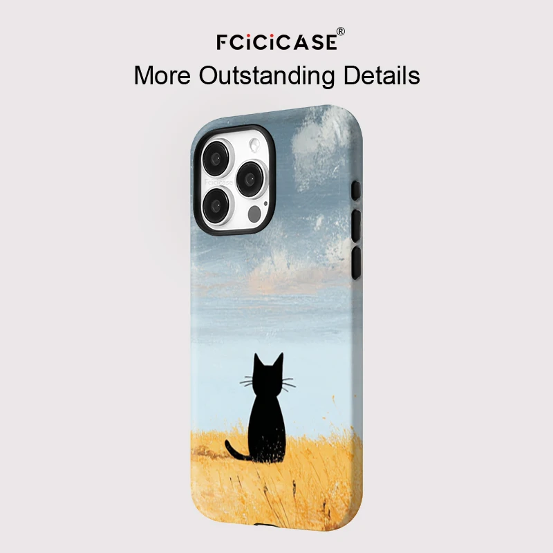 Fcicicase für Magsafe, magnetische Hülle für iPhone 14, 11, 12, 13, 15 Pro Max, 16 Plus, matt, stoßfest, niedliche schwarze Katzenmuster-Abdeckung