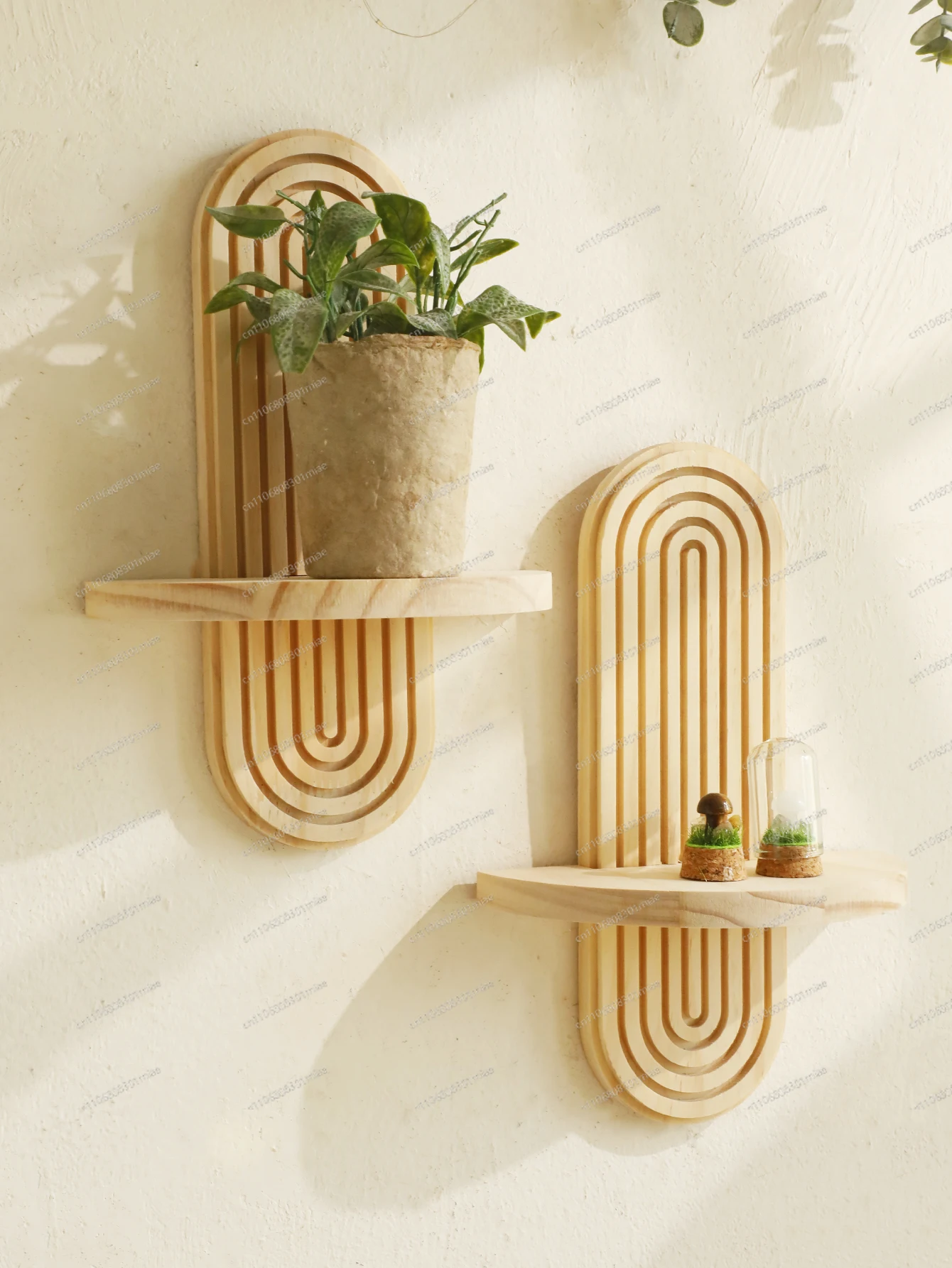 1 Stück Boho-Stil Holz-Wandregal - Geometrisches Wandmontiertes Regal, Natürliche Holzoptik, Moderne Wohnungsdekoration, Pflanzendekoration