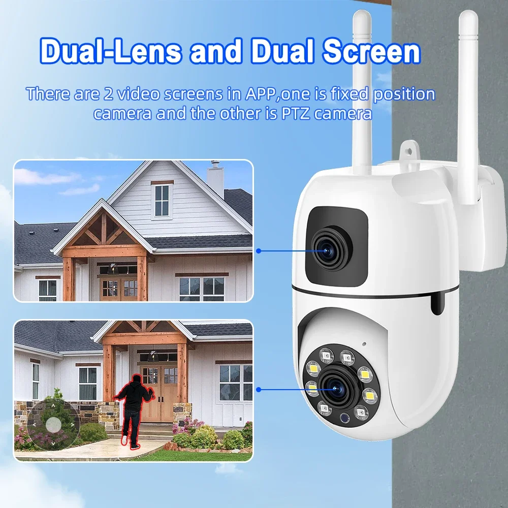 4K 8MP PTZ WiFi Camera HD IP Camera Dual Lens Dual Screen Outdoor Surveillance Cam Auto Tracking Security Protection CCTV Haomi