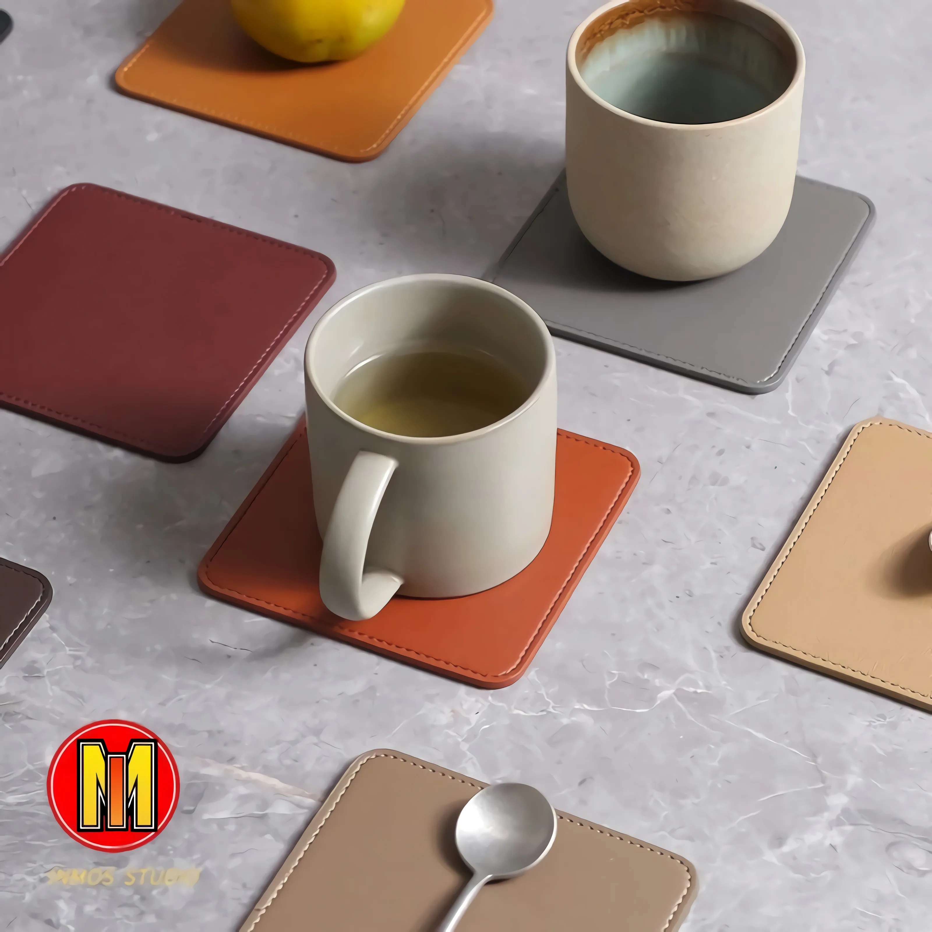 Inmos 3mm Square Coaster Set Tableware Nordic Home Decor Pu Leather Mug Pad Multi-Color Customized Coffee Cup Mat