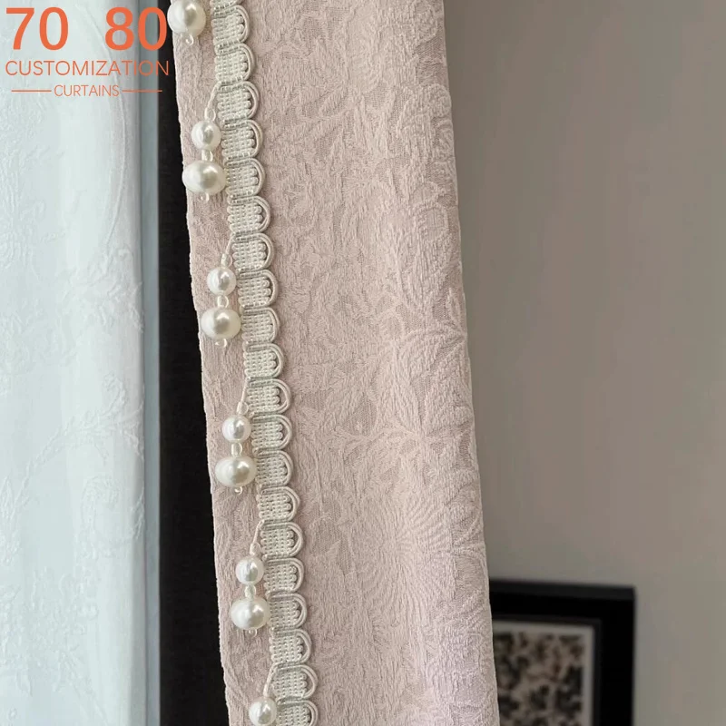 

Sakura Powder Jacquard Chenille Relief Thickened Curtains for Bedroom Living Room French Window Partition Curtain Customization