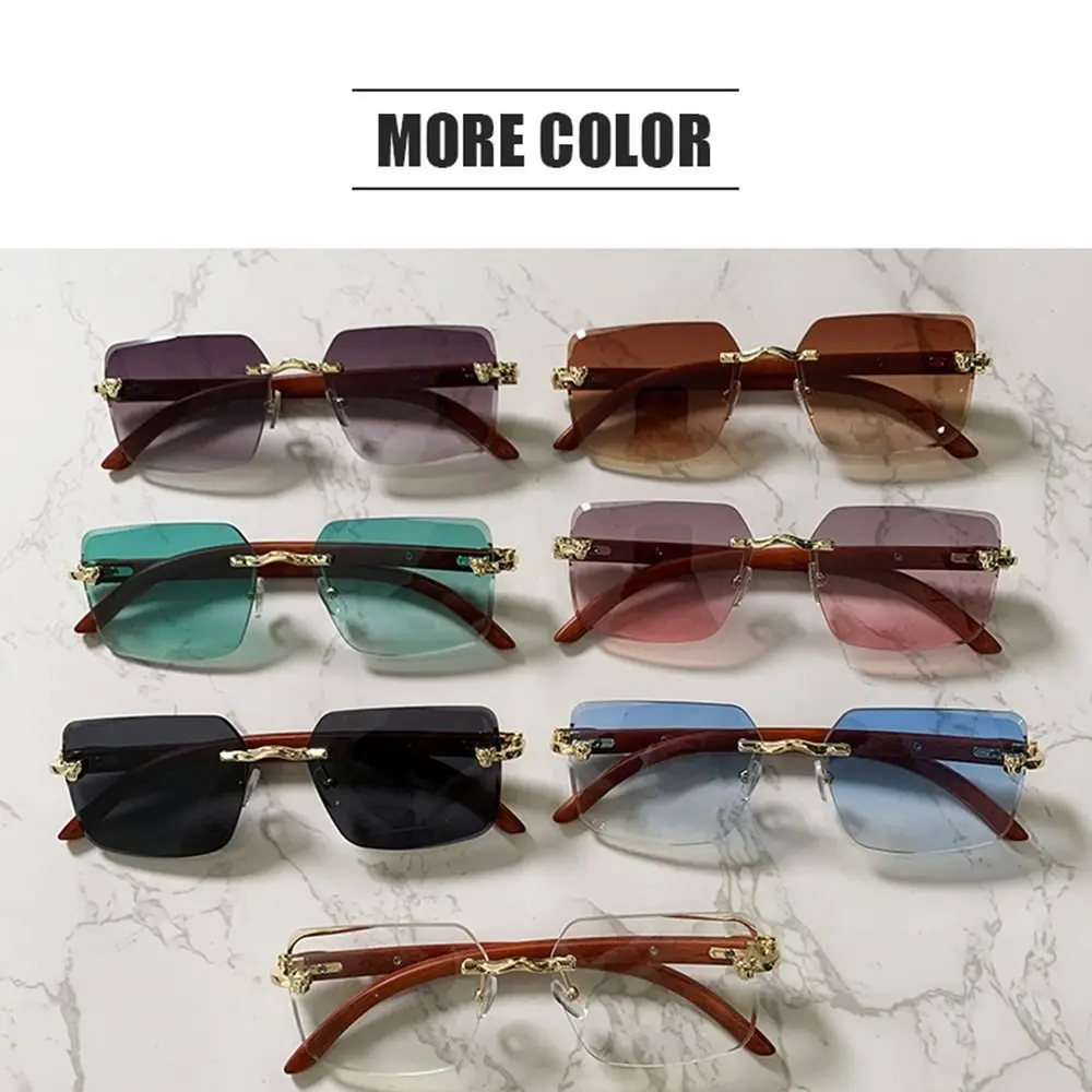 Retro Rimless Cheetah Decor Sunglasses UV400 Protection Beach/Travel/Streetwear Square Sun Glasses UV400 Eyewear for Women & Men