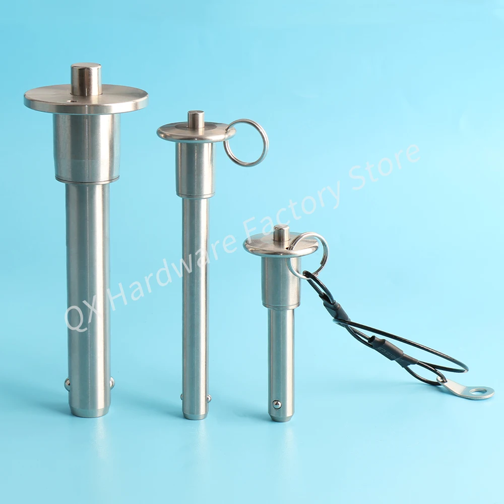 QX110  All Stainless Steel Push Handle Button Type Safety Positioning Ball Lock Pin Marine Quick Release Pin With Fastening Rope