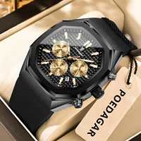 Reloj POEDAGAR de lujo para hombre, cronógrafo con fecha, correa de silicona, reloj masculino, relojes deportivos de moda de cuarzo luminosos resistentes al agua para hombre