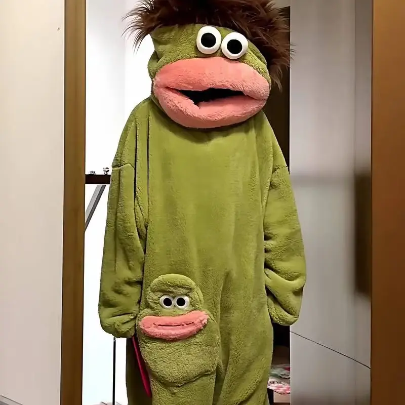 

Hot Long-Haired Clownfish Women'S Onesie Pajamas Men'S Big Mouth Fish Hairstyle Autumn Winter Weird Abstract Style Loungewear