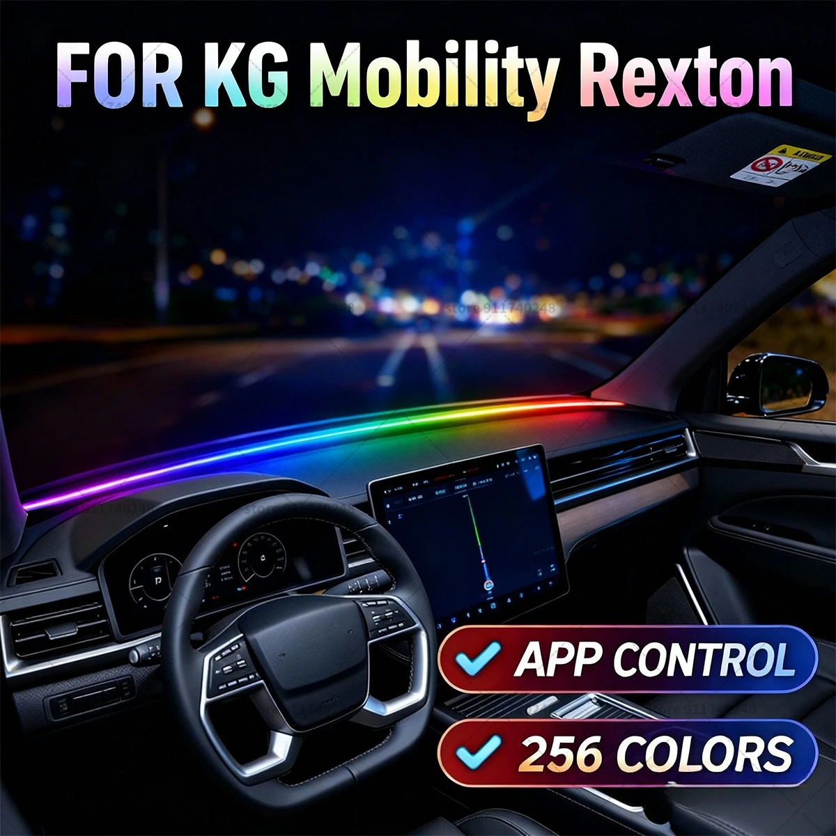 

For KG Mobility Rexton Automotive decoration light strip,colorful acrylic front windshield soundproofing strip,ambience light
