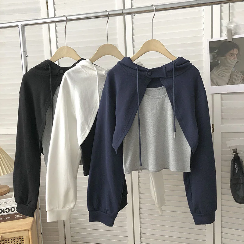 

plus Size Women's Loose Long Sleeve Hoodie Short Tank Top Trendy Single Piece Sweatshirt Comfortable Breathable Spring Fashion