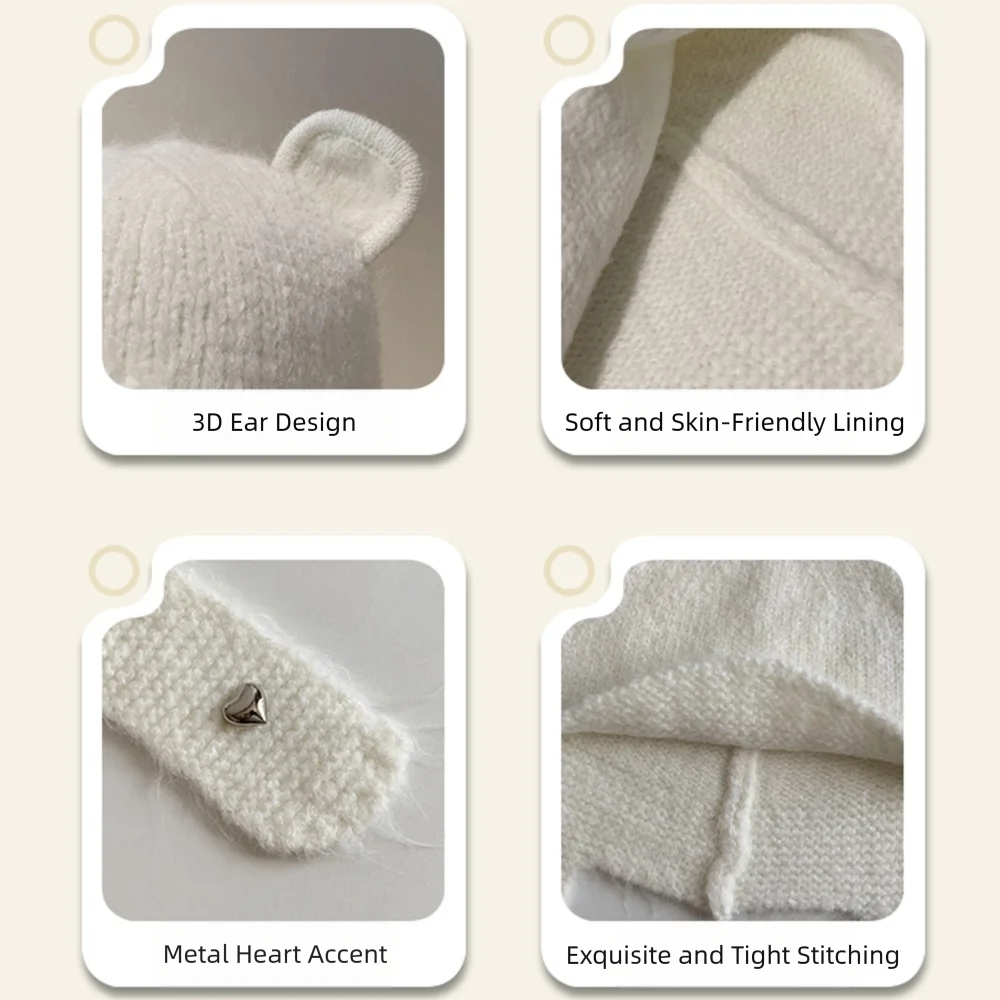 Topi Rajut Telinga Beruang Lucu Modis, Topi Hangat Anti Angin dan Dingin, Pelindung Telinga untuk Wanita