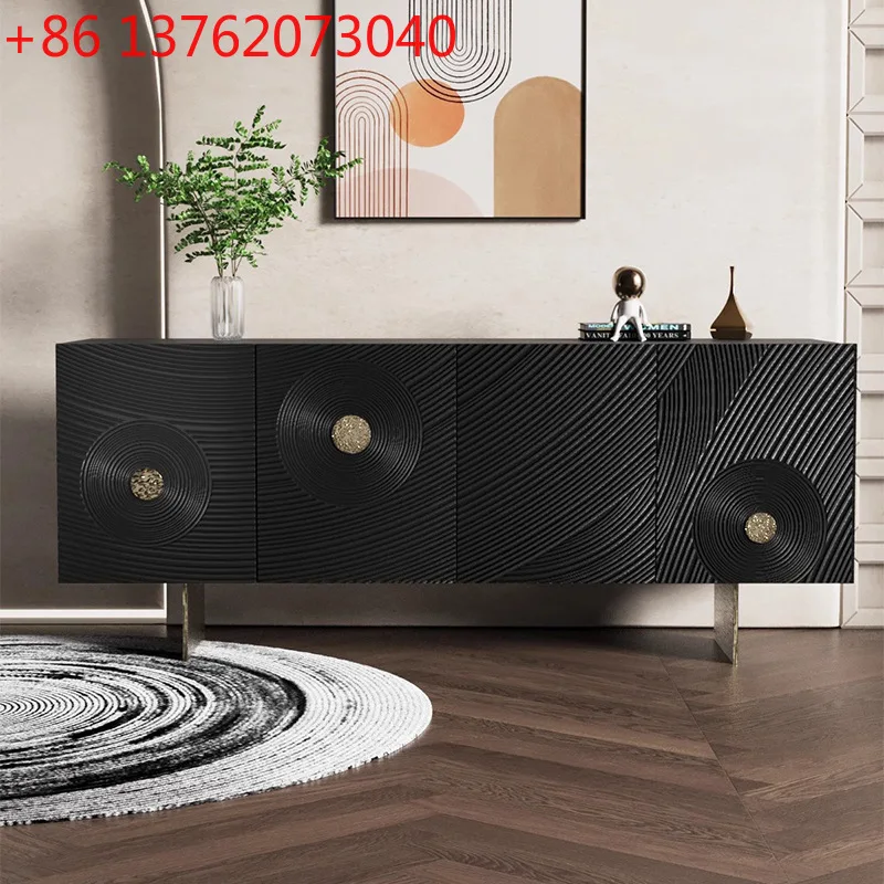 

Nordic retro industrial style light luxury minimalist modern solid wood carving flower chest side cabinet